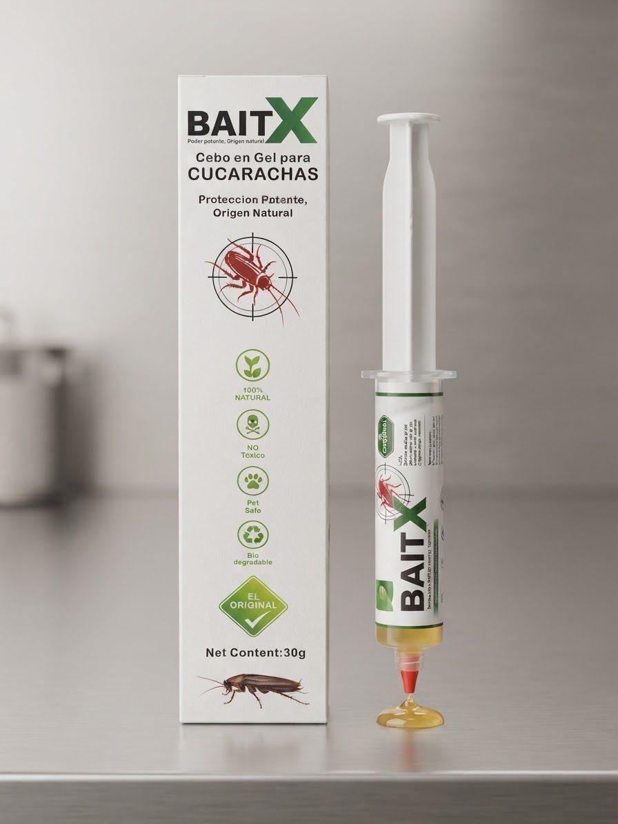 Caja y jeringa de BaitX, cebo en gel para cucarachas