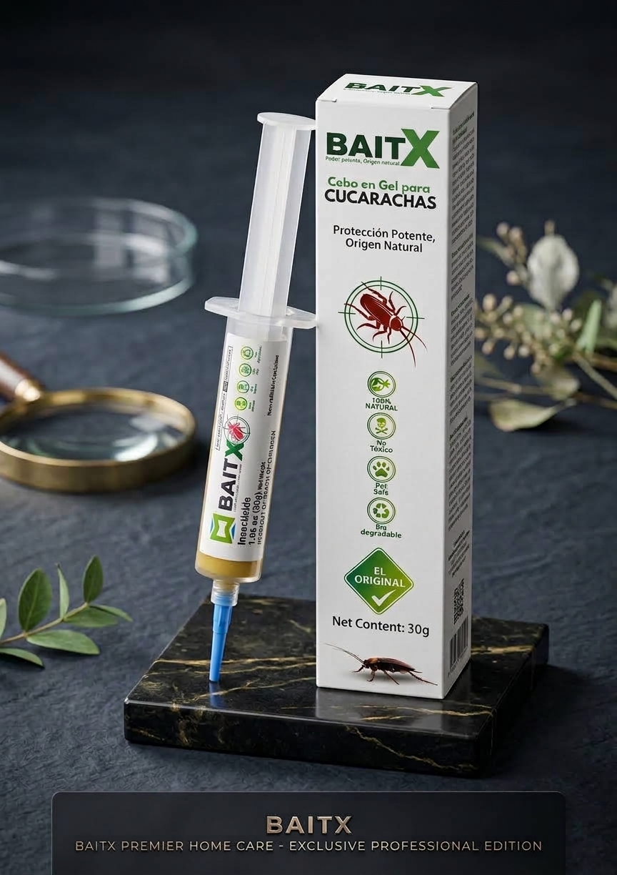 Caja y jeringa de BaitX, cebo en gel para cucarachas